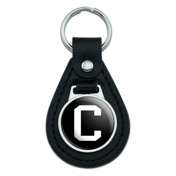 Black Faux Leather Oval Keychain Motorcycle 